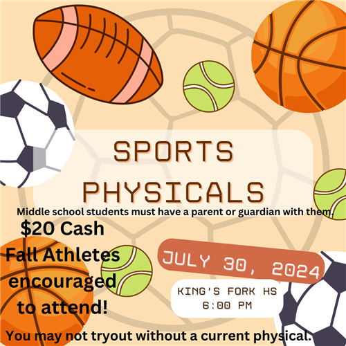 Sports Physicals July 30 at 6pm at KFHS